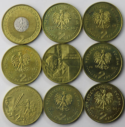 Lot: 9 x 2 zł GN, każda inna